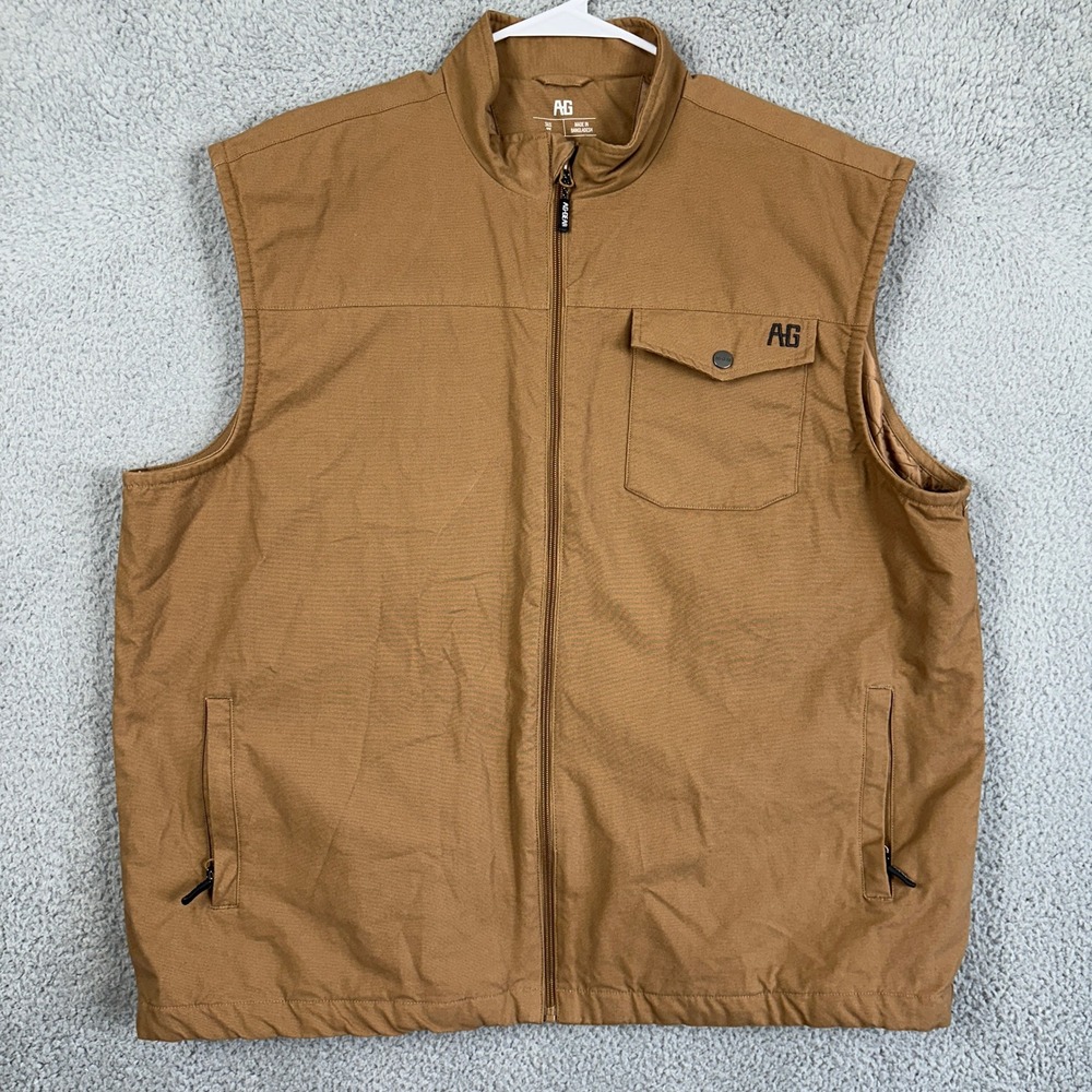 AG Gear Canvas Vest Full Zip Mens 2X Brown Quilted Lined Flap‎ Pockets Outdoor